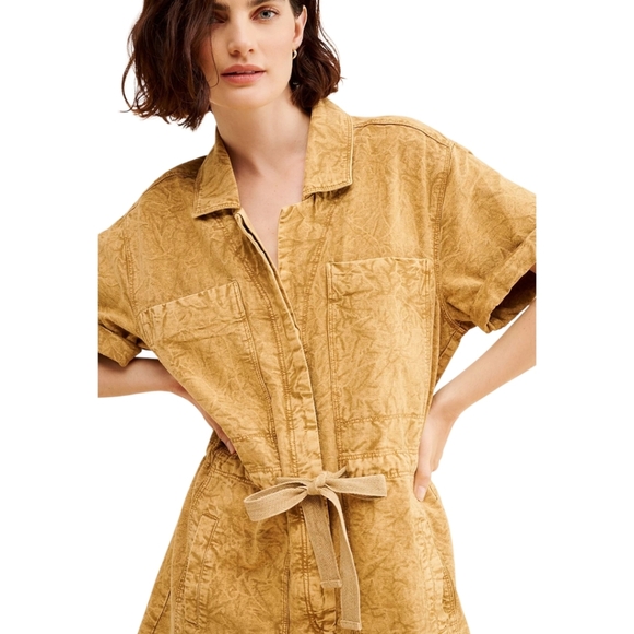 Free People Rhodes Chino Romper, Wheat Fields (Gold), XL, NWOT - Picture 2 of 9
